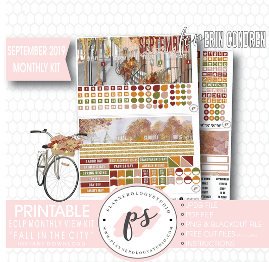Fall in the City September 2019 Monthly View Kit Digital Printable Planner Stickers (for use with Erin Condren) - Plannerologystudio