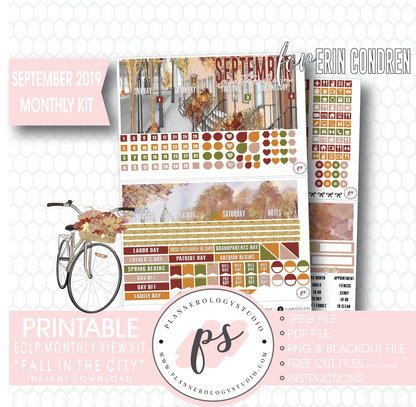 Fall in the City September 2019 Monthly View Kit Digital Printable Planner Stickers (for use with Erin Condren) - Plannerologystudio