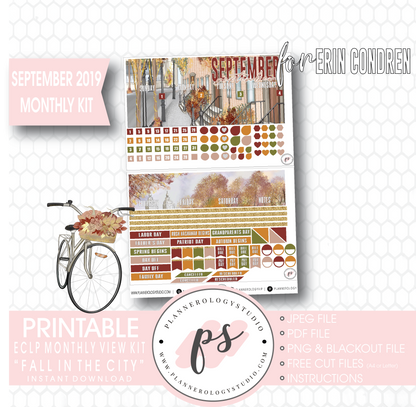 Fall in the City September 2019 Monthly View Kit Digital Printable Planner Stickers (for use with Erin Condren) - Plannerologystudio