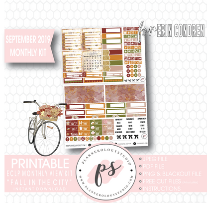 Fall in the City September 2019 Monthly View Kit Digital Printable Planner Stickers (for use with Erin Condren) - Plannerologystudio
