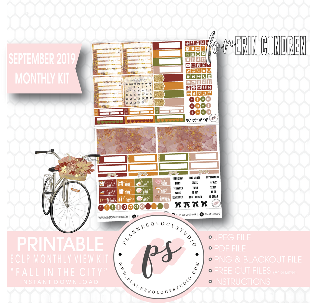 Fall in the City September 2019 Monthly View Kit Digital Printable Planner Stickers (for use with Erin Condren) - Plannerologystudio
