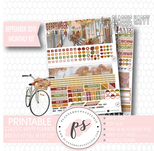 Fall in the City September 2019 Monthly View Kit Digital Printable Planner Stickers (for use with Classic Happy Planner) - Plannerologystudio