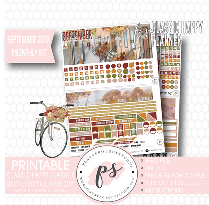 Fall in the City September 2019 Monthly View Kit Digital Printable Planner Stickers (for use with Classic Happy Planner) - Plannerologystudio