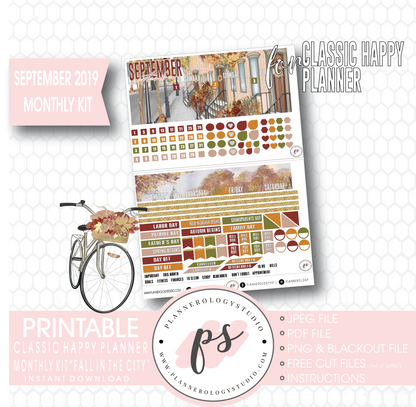 Fall in the City September 2019 Monthly View Kit Digital Printable Planner Stickers (for use with Classic Happy Planner) - Plannerologystudio