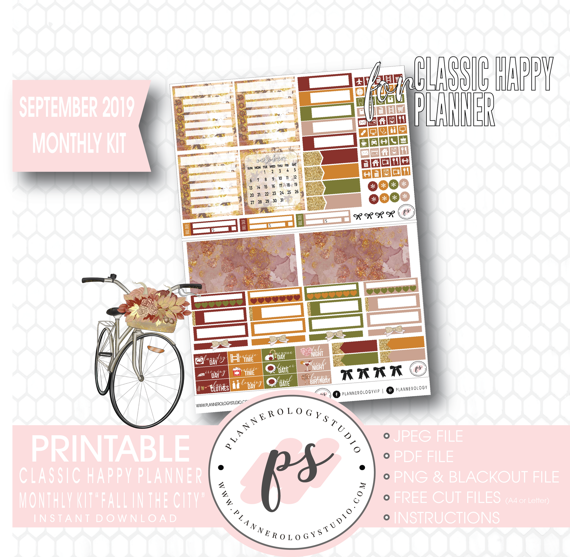 Fall in the City September 2019 Monthly View Kit Digital Printable Planner Stickers (for use with Classic Happy Planner) - Plannerologystudio