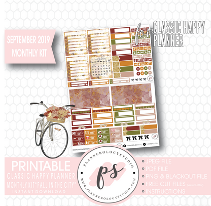 Fall in the City September 2019 Monthly View Kit Digital Printable Planner Stickers (for use with Classic Happy Planner) - Plannerologystudio
