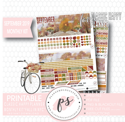 Fall in NYC September 2019 Monthly View Kit Digital Printable Planner Stickers (for use with Classic Happy Planner) - Plannerologystudio