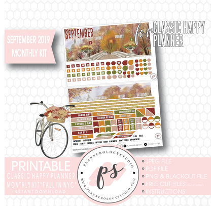 Fall in NYC September 2019 Monthly View Kit Digital Printable Planner Stickers (for use with Classic Happy Planner) - Plannerologystudio