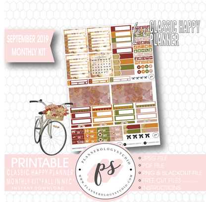Fall in NYC September 2019 Monthly View Kit Digital Printable Planner Stickers (for use with Classic Happy Planner) - Plannerologystudio