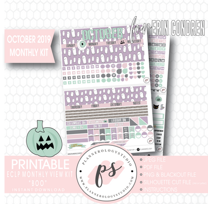Boo October 2019 Halloween Monthly View Kit Printable Planner Stickers (for use with Erin Condren) - Plannerologystudio