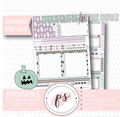 Boo Halloween Monthly Notes Page Kit Digital Printable Planner Stickers (for use with Erin Condren) - Plannerologystudio