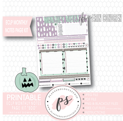 Boo Halloween Monthly Notes Page Kit Digital Printable Planner Stickers (for use with Erin Condren) - Plannerologystudio