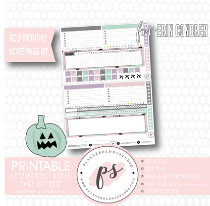 Boo Halloween Monthly Notes Page Kit Digital Printable Planner Stickers (for use with Erin Condren) - Plannerologystudio