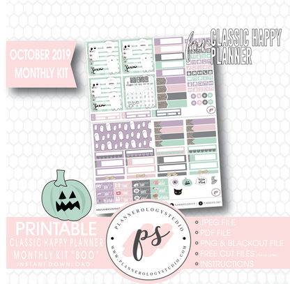 Boo October 2019 Halloween Monthly View Kit Printable Planner Stickers (for use with Classic Happy Planner) - Plannerologystudio