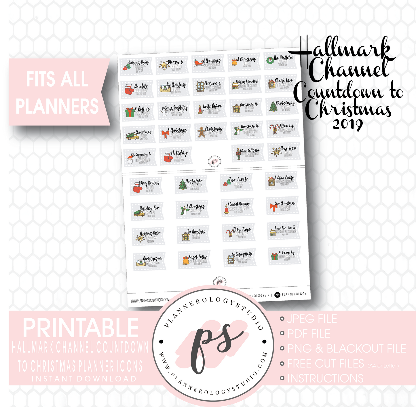 Hallmark Channel Countdown to Christmas Movies 2019 Planner Icons Digital Printable Planner Stickers - Plannerologystudio