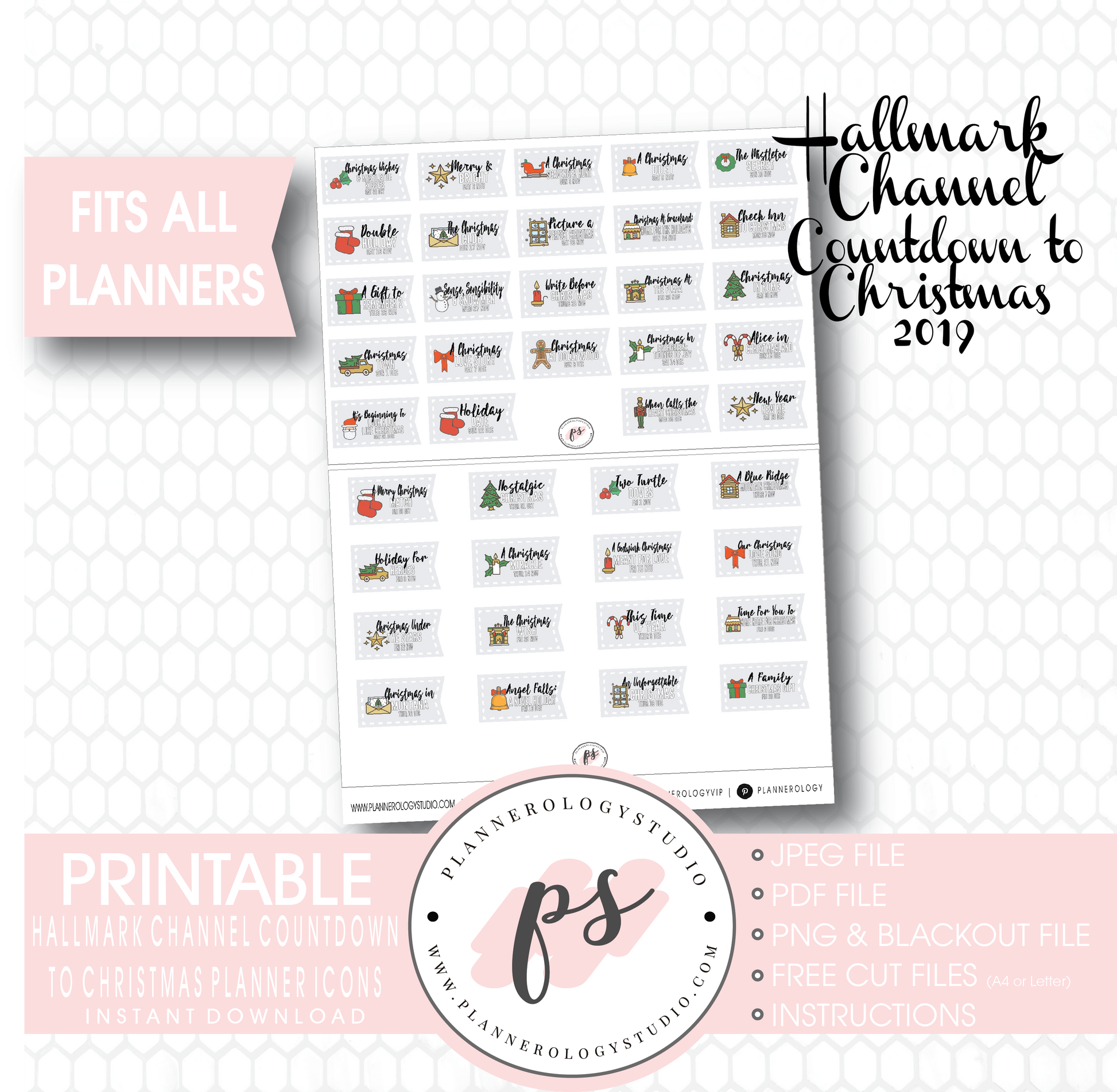 Hallmark Channel Countdown to Christmas Movies 2019 Planner Icons Digital Printable Planner Stickers - Plannerologystudio