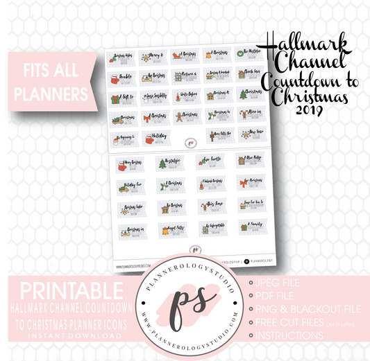 Hallmark Channel Countdown to Christmas Movies 2019 Planner Icons Digital Printable Planner Stickers - Plannerologystudio