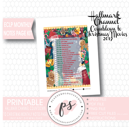 Hallmark Channel 2019 Countdown to Christmas Movies Monthly Notes Page Kit Digital Printable Planner Stickers (for use with Erin Condren or as Printable Insert) - Plannerologystudio