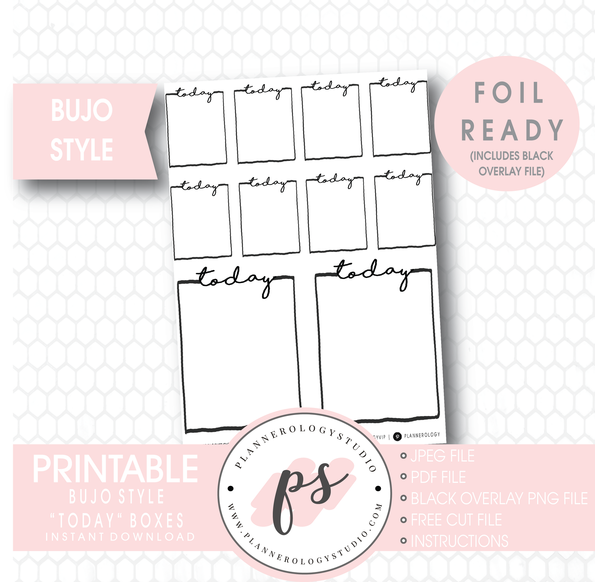 Today Full Boxes Bullet Journal Bujo Digital Printable Planner Stickers (Foil Ready) - Plannerologystudio