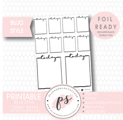 Today Full Boxes Bullet Journal Bujo Digital Printable Planner Stickers (Foil Ready) - Plannerologystudio