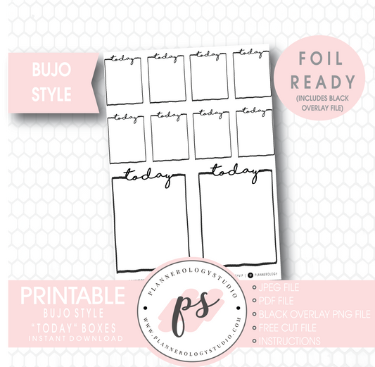 Today Full Boxes Bullet Journal Bujo Digital Printable Planner Stickers (Foil Ready) - Plannerologystudio