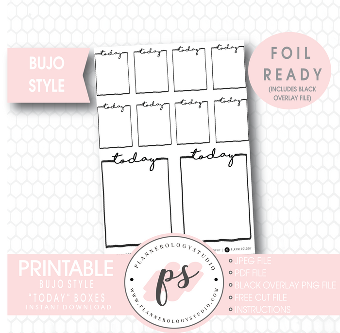 Today Full Boxes Bullet Journal Bujo Digital Printable Planner Stickers (Foil Ready) - Plannerologystudio
