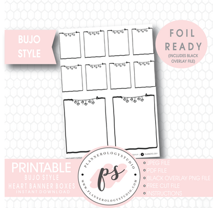 Heart Banner Full Boxes Bullet Journal Bujo Digital Printable Planner Stickers (Foil Ready) - Plannerologystudio