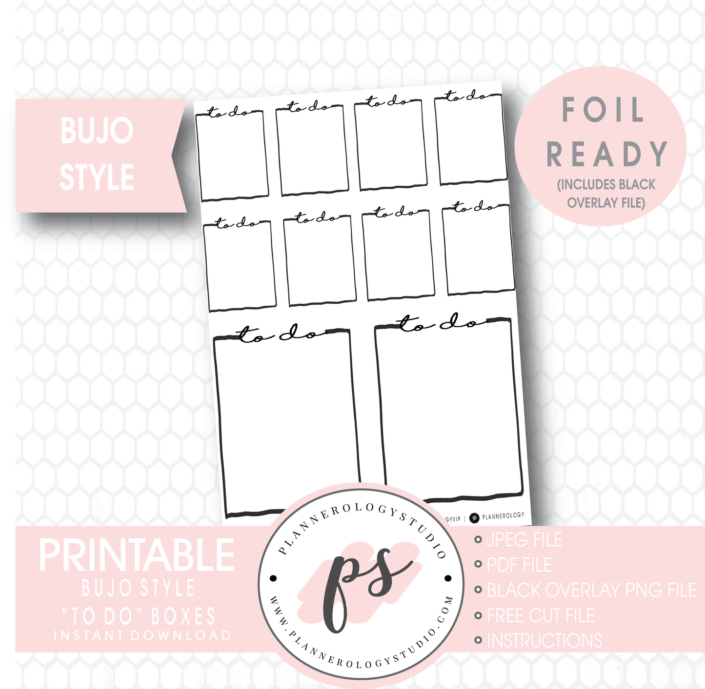 To Do Full Boxes Bullet Journal Bujo Digital Printable Planner Stickers (Foil Ready) - Plannerologystudio