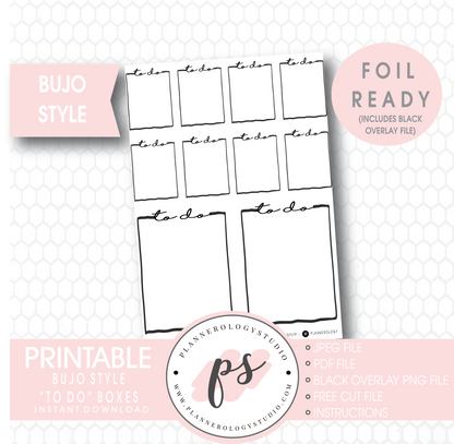 To Do Full Boxes Bullet Journal Bujo Digital Printable Planner Stickers (Foil Ready) - Plannerologystudio