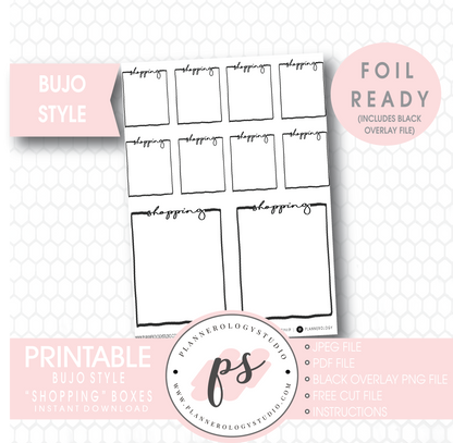 Shopping Full Boxes Bullet Journal Bujo Digital Printable Planner Stickers (Foil Ready) - Plannerologystudio