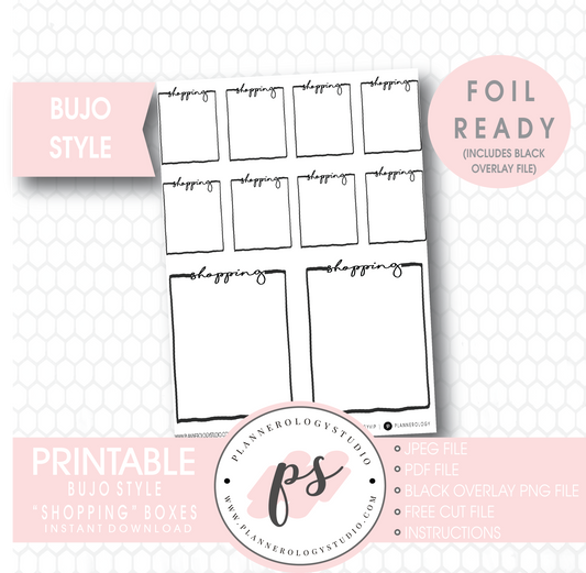 Shopping Full Boxes Bullet Journal Bujo Digital Printable Planner Stickers (Foil Ready) - Plannerologystudio