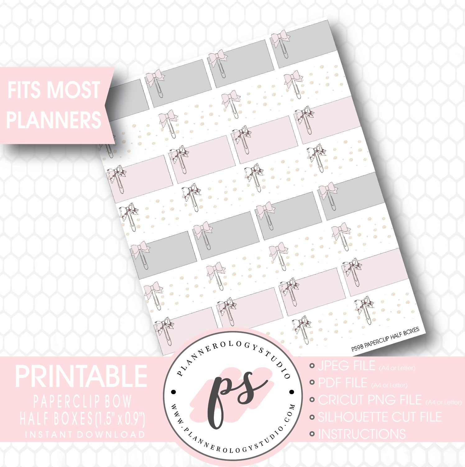 Paperclip Bow Half Box Printable Planner Stickers - Plannerologystudio