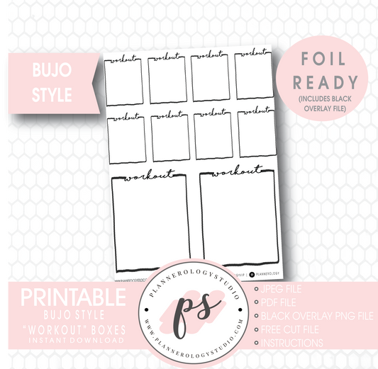 Workout Full Boxes Bullet Journal Bujo Digital Printable Planner Stickers (Foil Ready) - Plannerologystudio