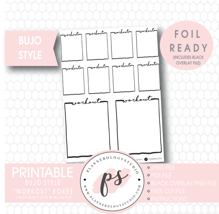 Workout Full Boxes Bullet Journal Bujo Digital Printable Planner Stickers (Foil Ready) - Plannerologystudio