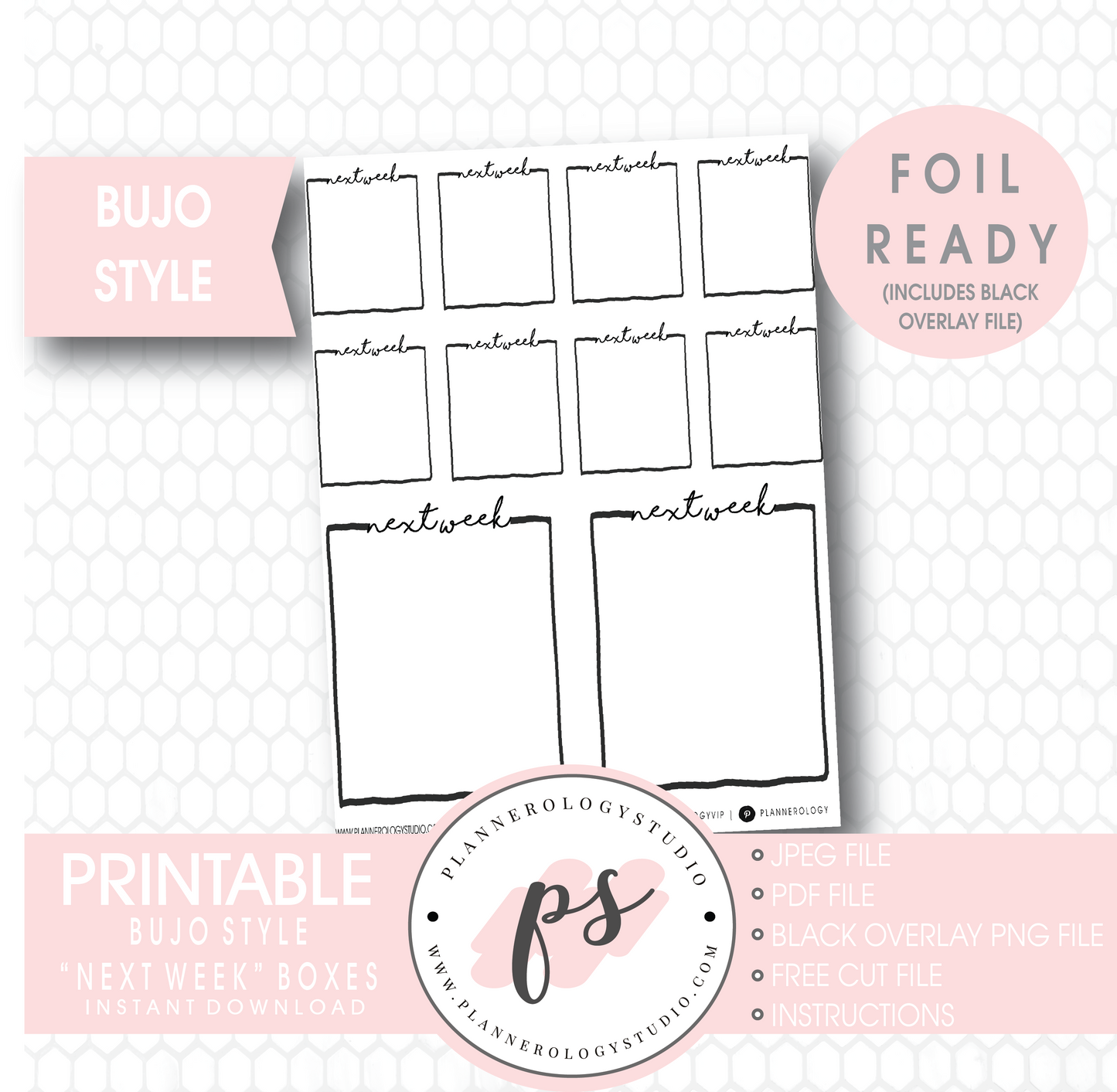Next Week Full Boxes Bullet Journal Bujo Digital Printable Planner Stickers (Foil Ready) - Plannerologystudio