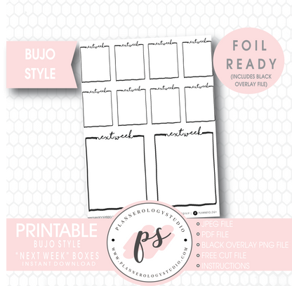 Next Week Full Boxes Bullet Journal Bujo Digital Printable Planner Stickers (Foil Ready) - Plannerologystudio