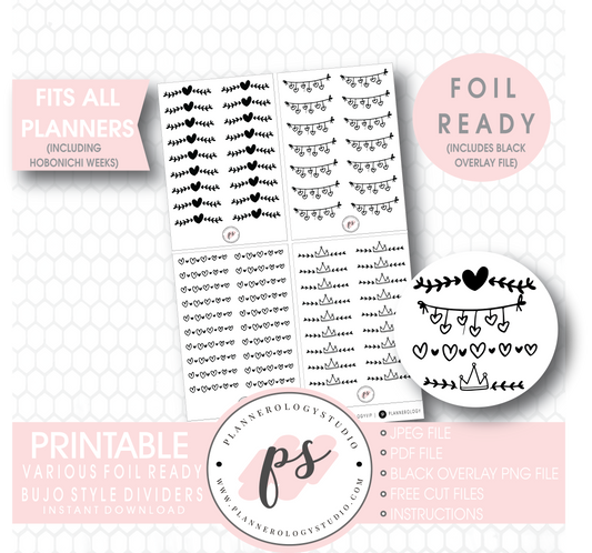 Various Bujo Style Dividers Digital Printable Planner Stickers (Foil Ready) - Plannerologystudio