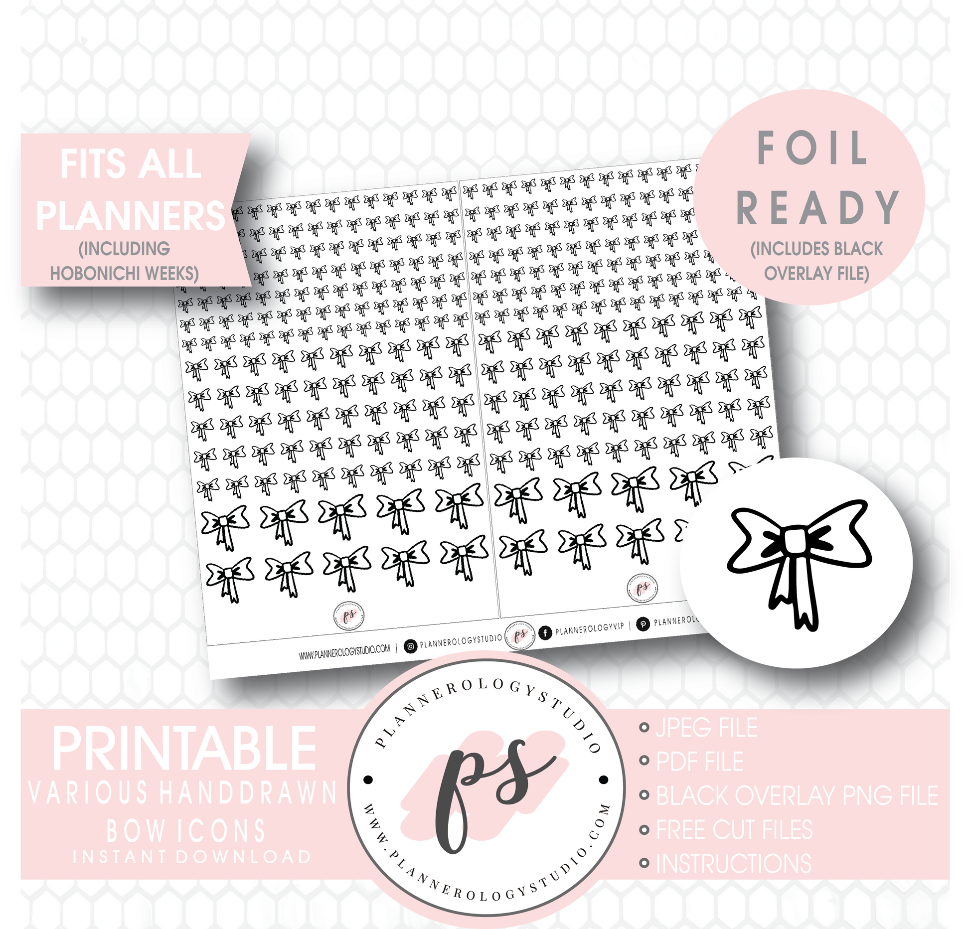 Various Handdrawn Bow Icon Digital Printable Planner Stickers (Foil Ready) - Plannerologystudio