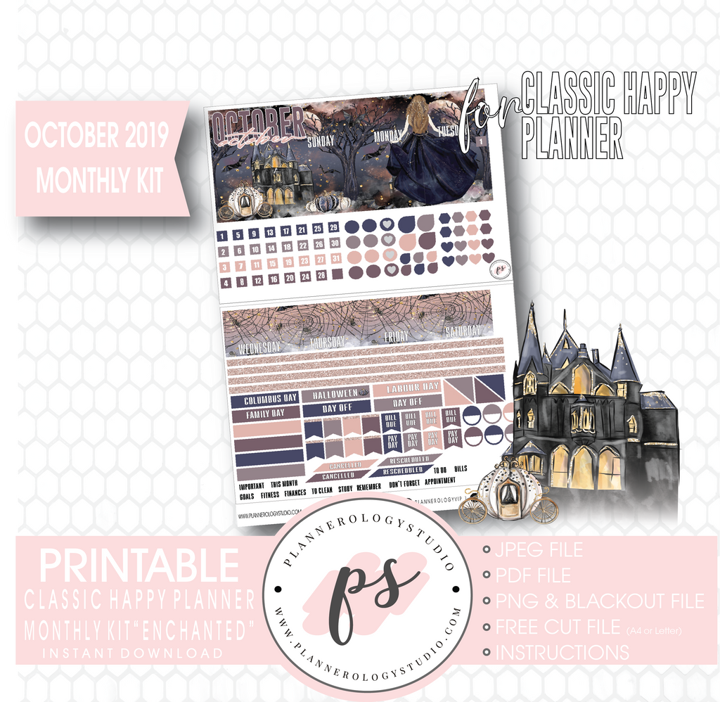 Enchantment Halloween October 2019 Monthly View Kit Digital Printable Planner Stickers (for use with Classic Happy Planner) - Plannerologystudio