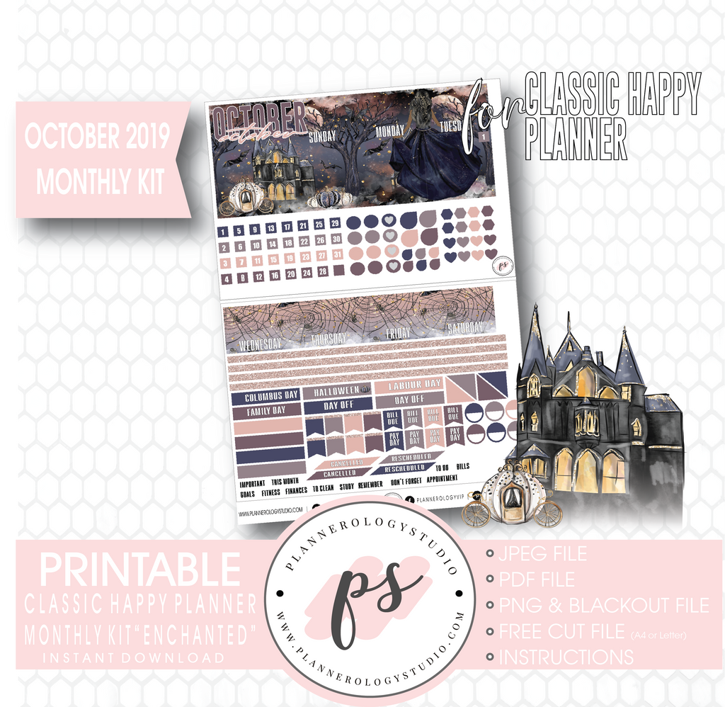 Enchantment Halloween October 2019 Monthly View Kit Digital Printable Planner Stickers (for use with Classic Happy Planner) - Plannerologystudio