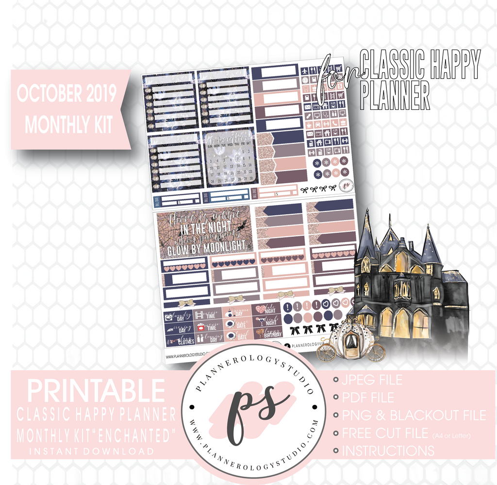 Enchantment Halloween October 2019 Monthly View Kit Digital Printable Planner Stickers (for use with Classic Happy Planner) - Plannerologystudio