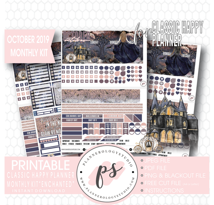 Enchantment Halloween October 2019 Monthly View Kit Digital Printable Planner Stickers (for use with Classic Happy Planner) - Plannerologystudio