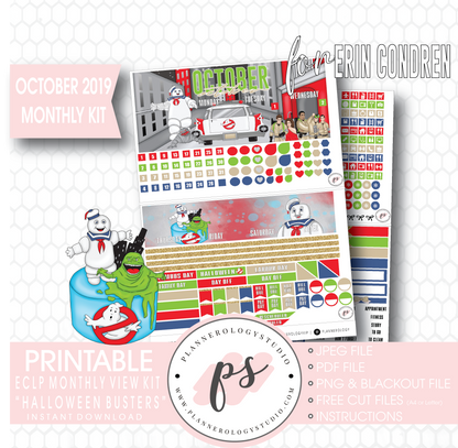 Halloween Busters October 2019 Monthly View Kit Printable Planner Stickers (for use with Erin Condren) - Plannerologystudio