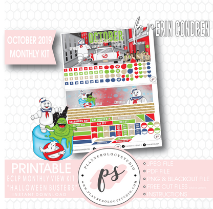 Halloween Busters October 2019 Monthly View Kit Printable Planner Stickers (for use with Erin Condren) - Plannerologystudio