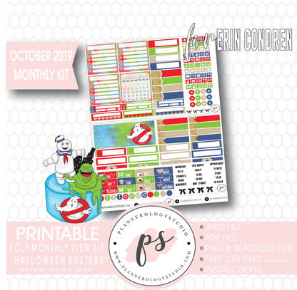 Halloween Busters October 2019 Monthly View Kit Printable Planner Stickers (for use with Erin Condren) - Plannerologystudio