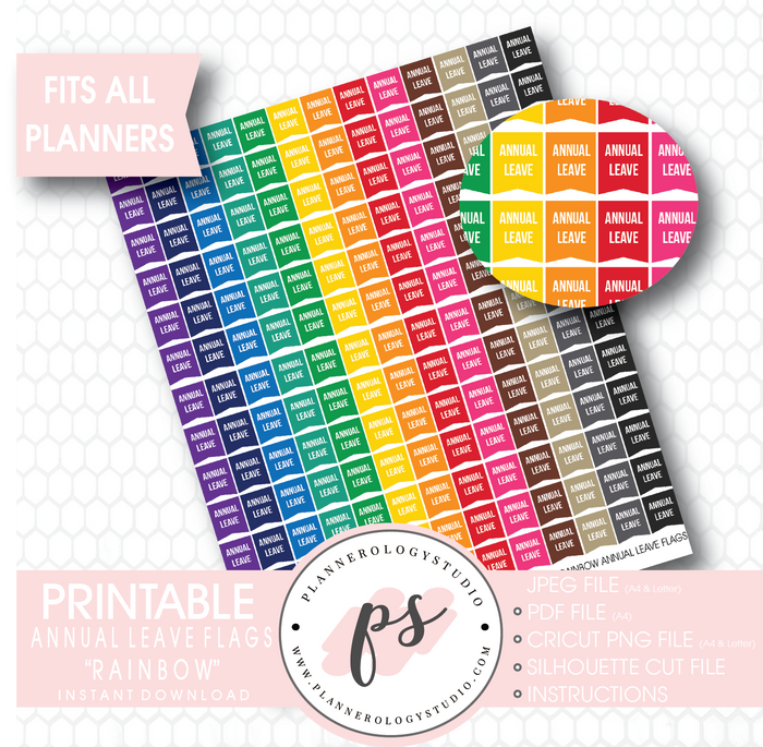Rainbow Annual Leave Flags Printable Planner Stickers - Plannerologystudio