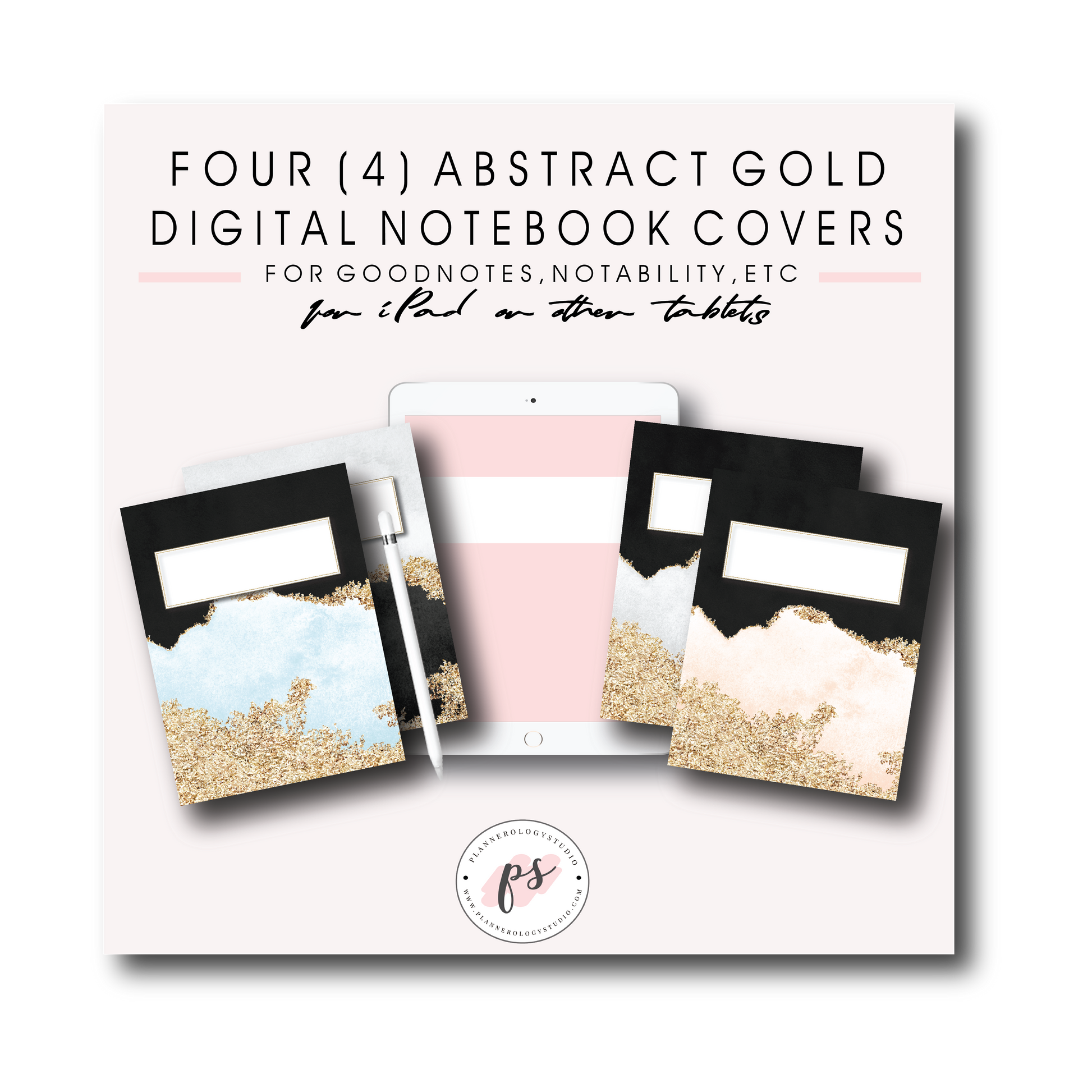 4 Abstract Gold Pattern Digital Planner Notebook Covers for iPad/Tablet and GoodNotes/Notabilty/etc - Plannerologystudio