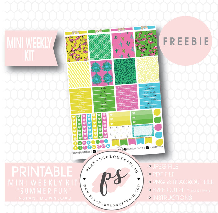 Summer Fun Mini Sampler Kit Digital Printable Planner Stickers (PDF/JPG/PNG/Silhouette Cut File Freebie) - Plannerologystudio
