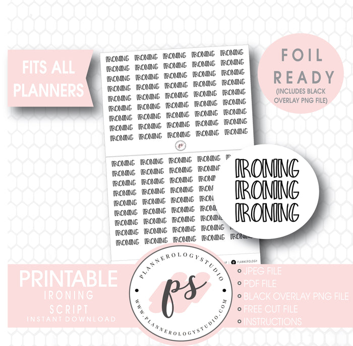 Ironing Bujo Script Digital Printable Planner Stickers (Foil Ready)