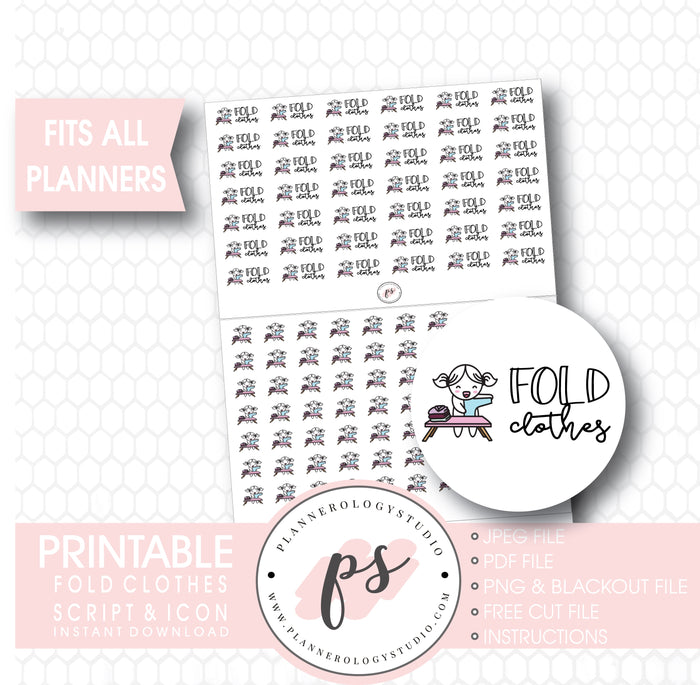 Fold Clothes Script & Icons/Emoticons Digital Printable Planner Stickers